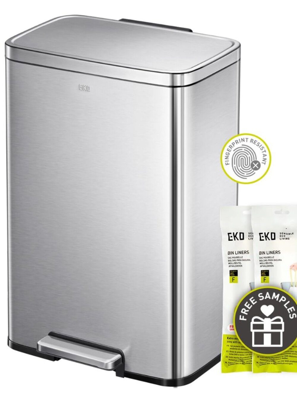 Madison Brushed Stainless 50 Liter/13.2 Gallon Step Trash Can with Inner Liner -